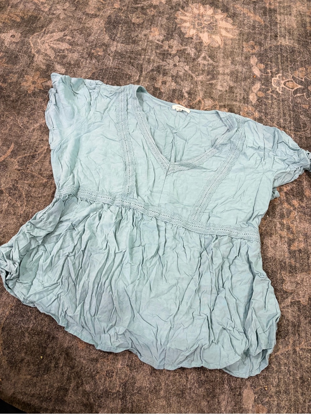 Maurices Light Blue V-Neck Peplum Top with Lace Trim